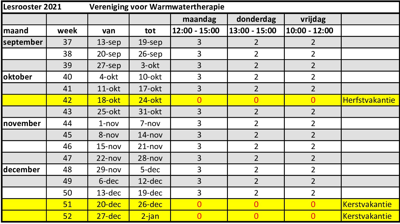 Lesrooster 2021